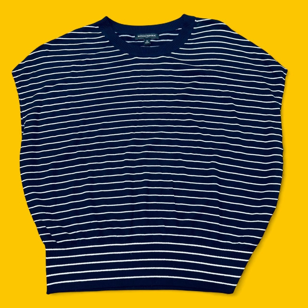 Nautical Lagenlook Twee Navy Blue Striped Banana Republic Sleeveless Sweater M